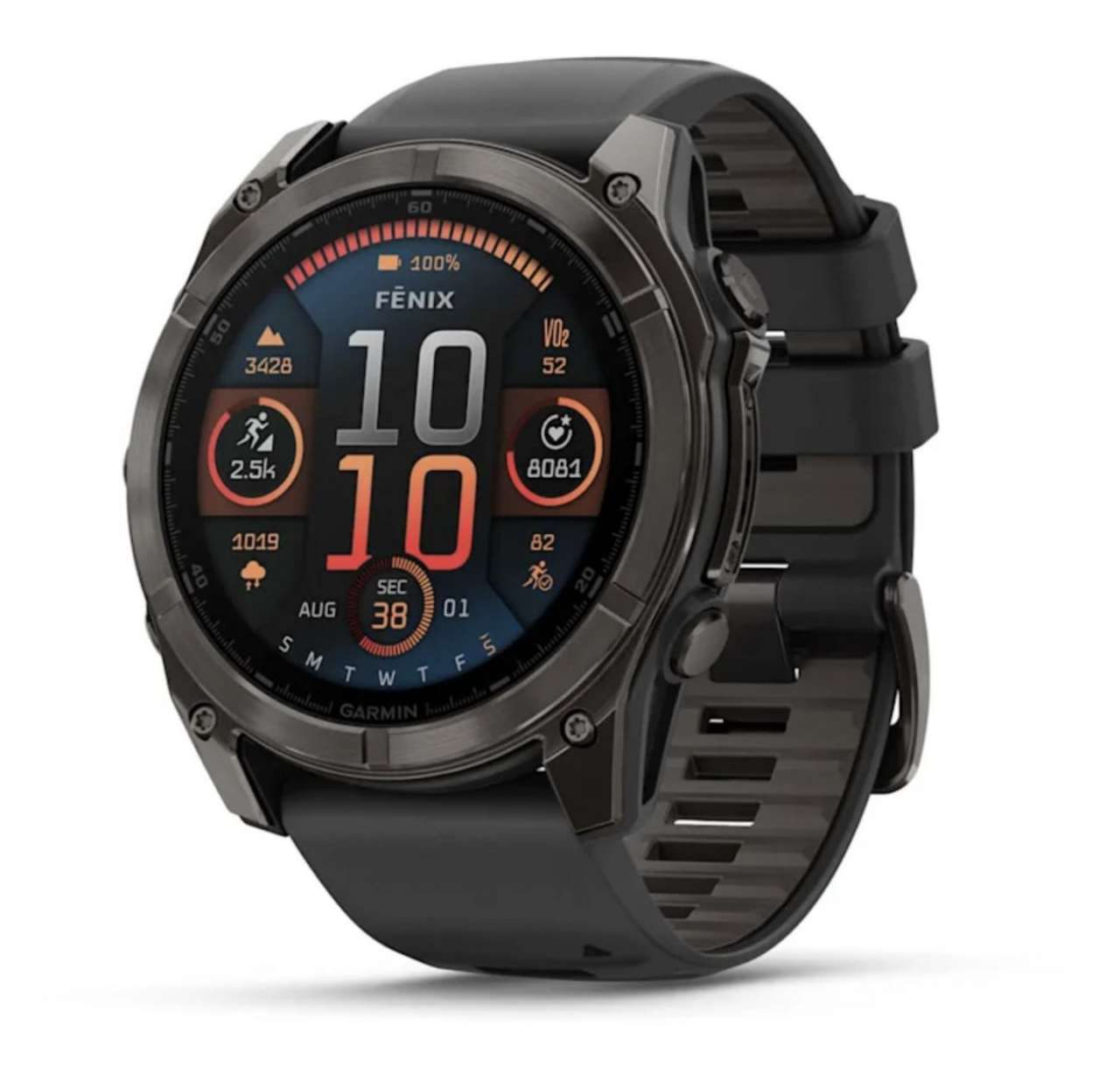 Garmin Fenix 8, 51 мм, AMOLED, Sapphire Carbon Gray DLC Titanium with Black/Pebble Gray силиконовый ремешок