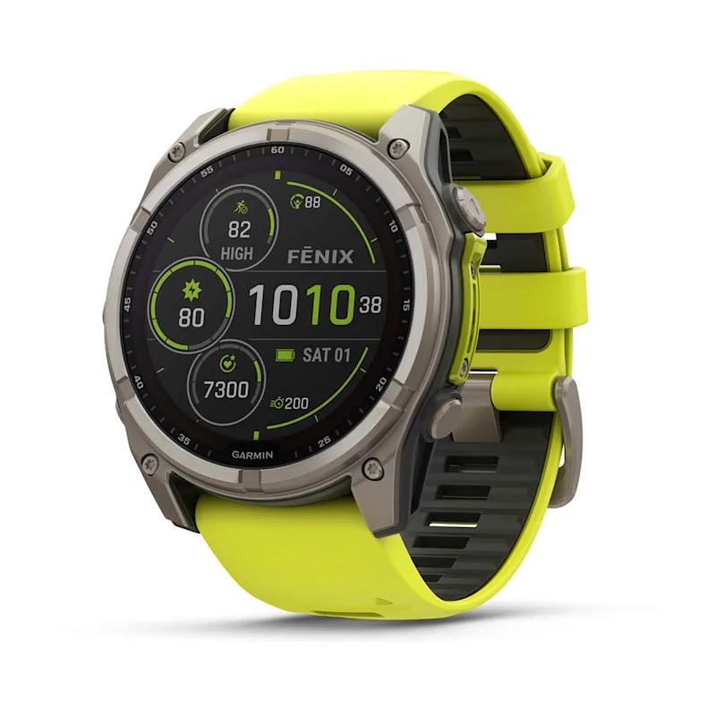 Garmin Fenix 8, 51 мм, Solar, Sapphire Titanium with AMP yellow/graphite силиконовый ремешок