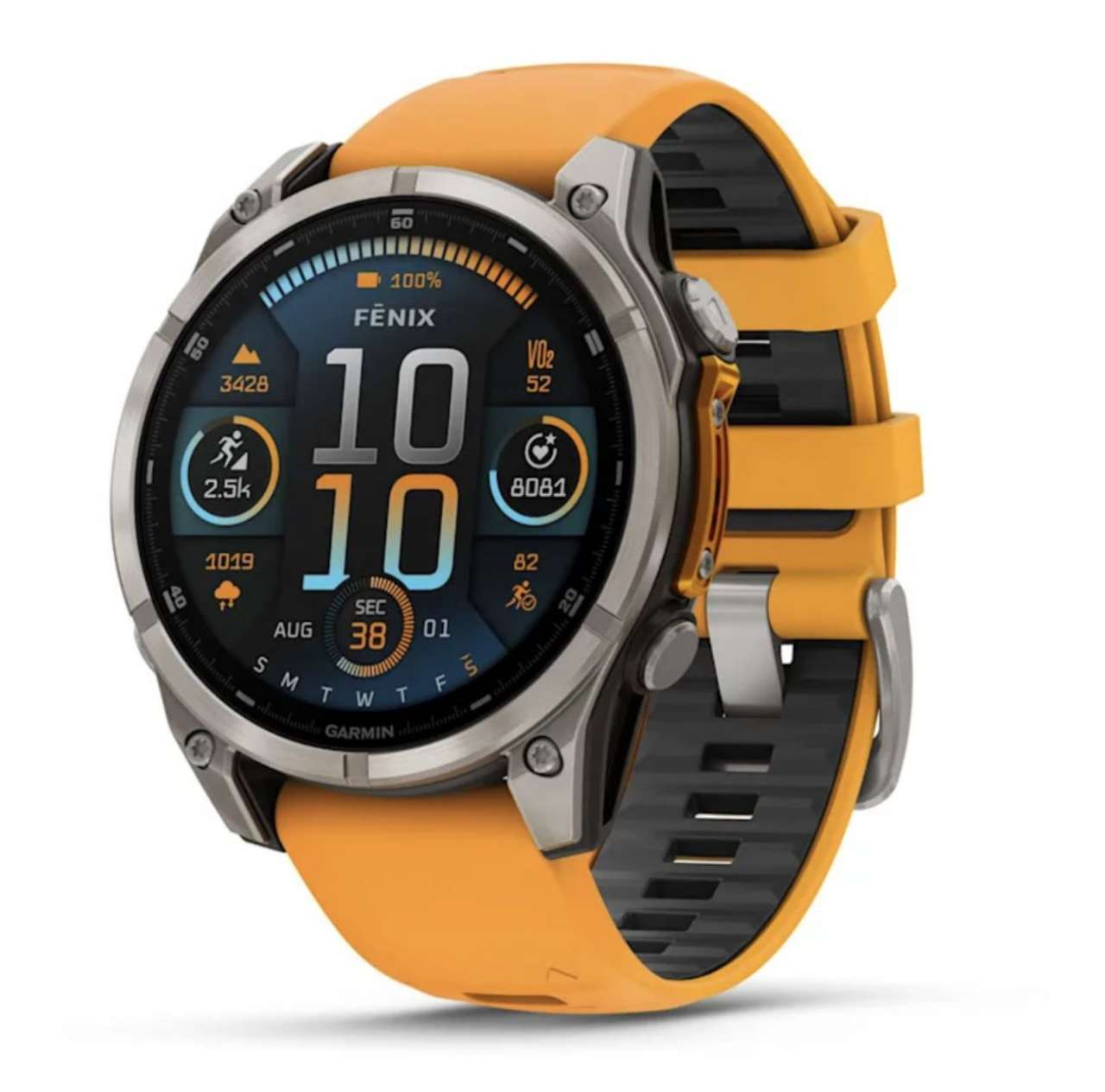 Garmin Fenix 8, 51 мм, AMOLED, Sapphire Titanium with spark orange/graphite силиконовый ремешок