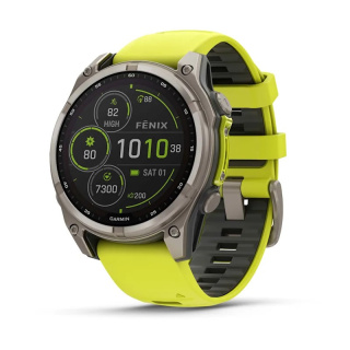 картинка Часы Garmin Fenix 8, 47 мм, Solar, Sapphire Titanium with AMP yellow/graphite, силиконовый ремешок от магазина DivingWolf