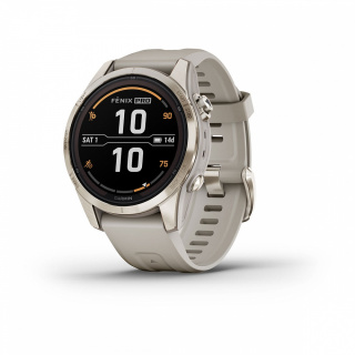 картинка Часы Garmin FENIX 7S PRO Sapphire Solar золотистый корпус со светло-песочным ремешком от магазина DivingWolf