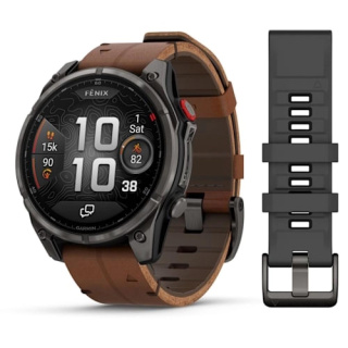 картинка Garmin FENIX 8 Pro – 47 mm, AMOLED Sapphire, arbon grey DLC titanium with Chestnut leather band от магазина DivingWolf