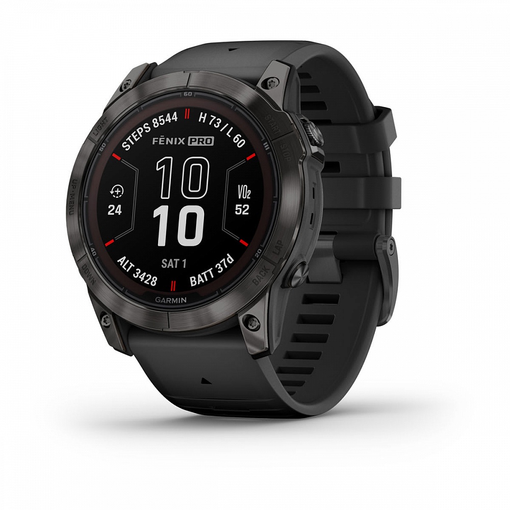 Garmin FENIX 7X Pro Sapphire Solar Edition Титановый угольно-серый корпус с DLC-покрытием и черным ремешком