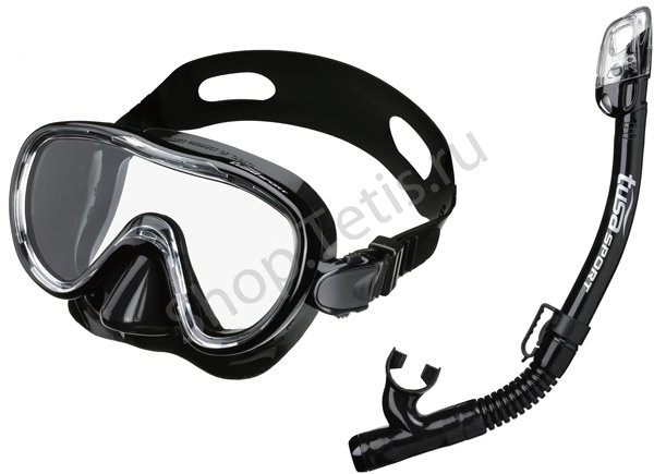 картинка Комплект для плавания маска и трубка UCR1126 (черный силикон) от магазина DivingWolf