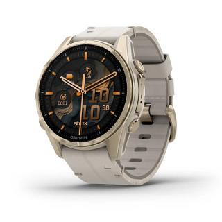 картинка Часы Garmin FENIX 8, 43 мм, AMOLED, Sapphire soft gold stainless steel with fog gray leather band plus fog gray/dark sandstone silicone band от магазина DivingWolf