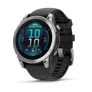 картинка Часы Garmin Fenix E, 47 мм, Amoled, Stainless Steel с черным силиконовым ремешком от магазина DivingWolf