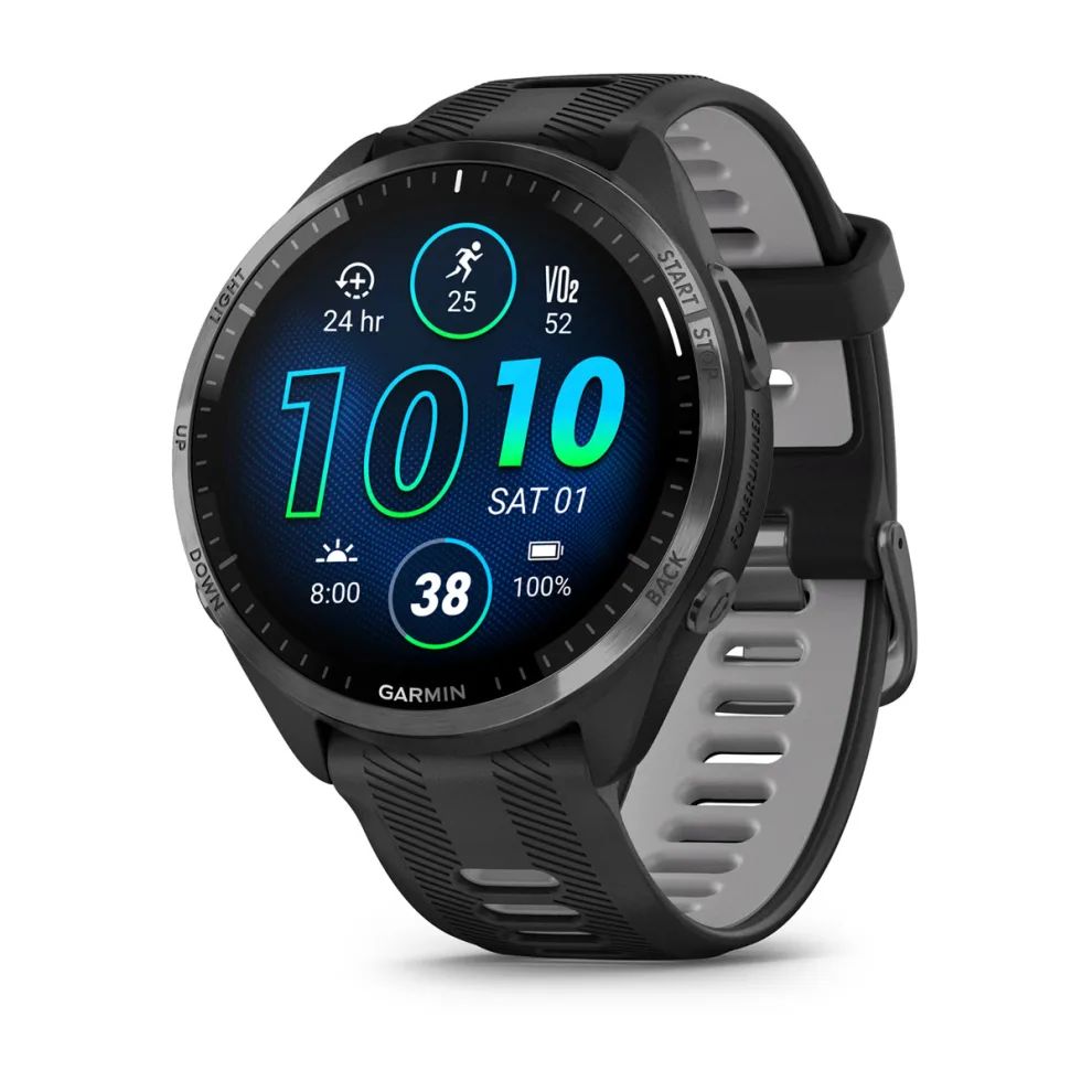 Garmin FORERUNNER 965 черные, темно-серый DLC титановый безель, с черным ремешком