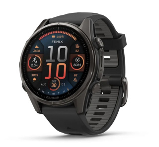картинка Часы Garmin FENIX 8, 43 мм, AMOLED, Sapphire Carbon Gray DLC Titanium with black/pebble gray силиконовый ремешок от магазина DivingWolf