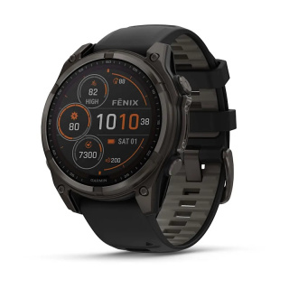 картинка Часы Garmin Fenix 8, 47 мм, Solar, Sapphire Carbon Gray DLC Titanium with Black/Pebble Gray силиконовый ремешок от магазина DivingWolf
