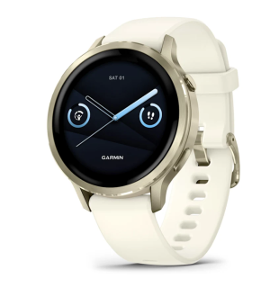 картинка Garmin VENU 4  41 mm, Lunar Gold with Bone Silicone Band and Light Sand Leather Band от магазина DivingWolf
