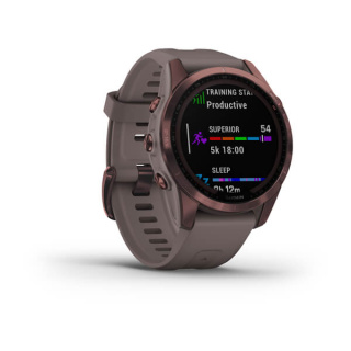 картинка Часы Garmin FENIX 7S Sapphire Solar титановый темно-бронзовый с сланцево-серым силиконовым ремешком от магазина DivingWolf