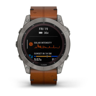 картинка Часы Garmin FENIX 7X Sapphire Solar титановый черный с коричневым кожаным ремешком от магазина DivingWolf