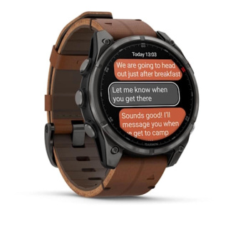 картинка Garmin FENIX 8 Pro – 47 mm, AMOLED Sapphire, arbon grey DLC titanium with Chestnut leather band от магазина DivingWolf