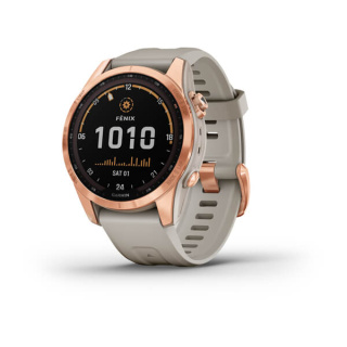 картинка Часы Garmin FENIX 7S Solar цвета розовое золото с песочным силиконовым ремешком от магазина DivingWolf