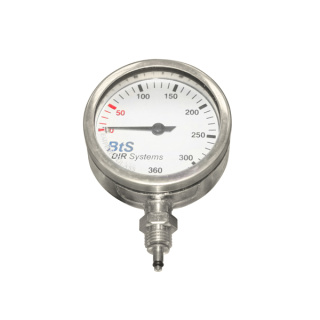 картинка Манометр 360 bar латунь, стекло, 52 мм, без шланга с соединителем от магазина DivingWolf