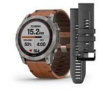 Garmin FENIX 7X Sapphire Solar титановый черный с коричневым кожаным ремешком