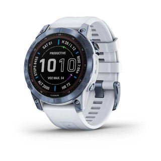 картинка Часы Garmin FENIX 7 Sapphire Solar титановый синий минерал DLC с белым ремешком от магазина DivingWolf