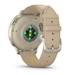 картинка Часы Garmin VENU 4  41 мм, Lunar Gold with Bоne Silicone Band, Light Sand Leather Band от магазина DivingWolf