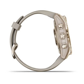 картинка Часы Garmin FENIX 7S Sapphire Solar титановый кремово-золотой с светло-песочным силиконовым ремешком от магазина DivingWolf