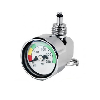 картинка Указатель давления (мини манометр) на шланг HP. Шкала 0 - 350 бар. Akvilon от магазина DivingWolf