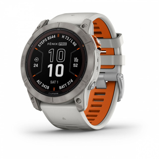 картинка Часы Garmin FENIX 7X PRO Sapphire Solar Edition Титановый корпус с дымчато-серым оранжевым ремешком от магазина DivingWolf
