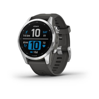 картинка Часы Garmin FENIX 7S серебристый с графитовым силиконовым ремешком от магазина DivingWolf