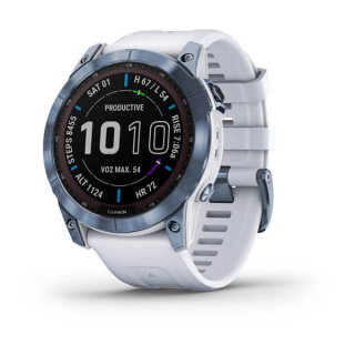 картинка Garmin FENIX 7X Sapphire Solar титановый синий минерал DLC с белым ремешком от магазина DivingWolf