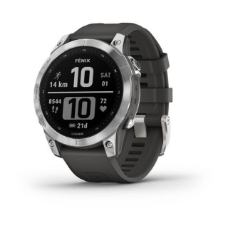 картинка Часы Garmin FENIX 7 серебристый с графитовым силиконовым ремешком от магазина DivingWolf